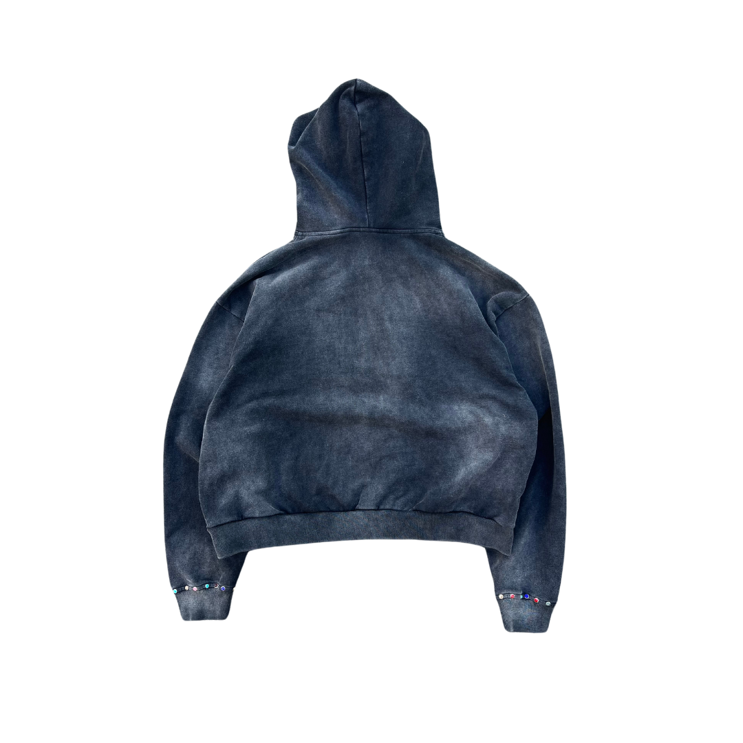 "RADIANT" GEM ZIP UP (BLACK WASH)