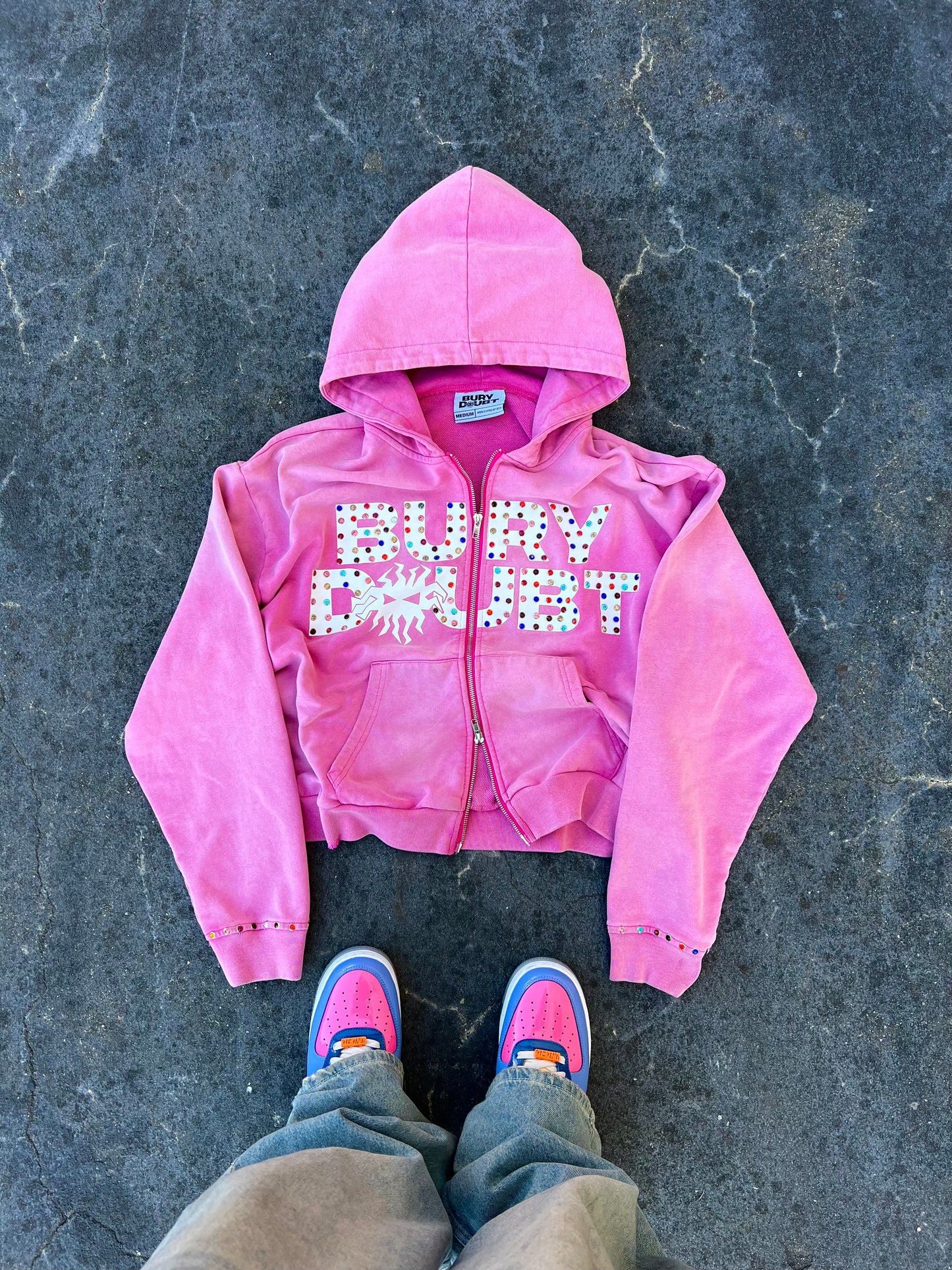 "RADIANT" GEM ZIP UP (WASHED PINK)