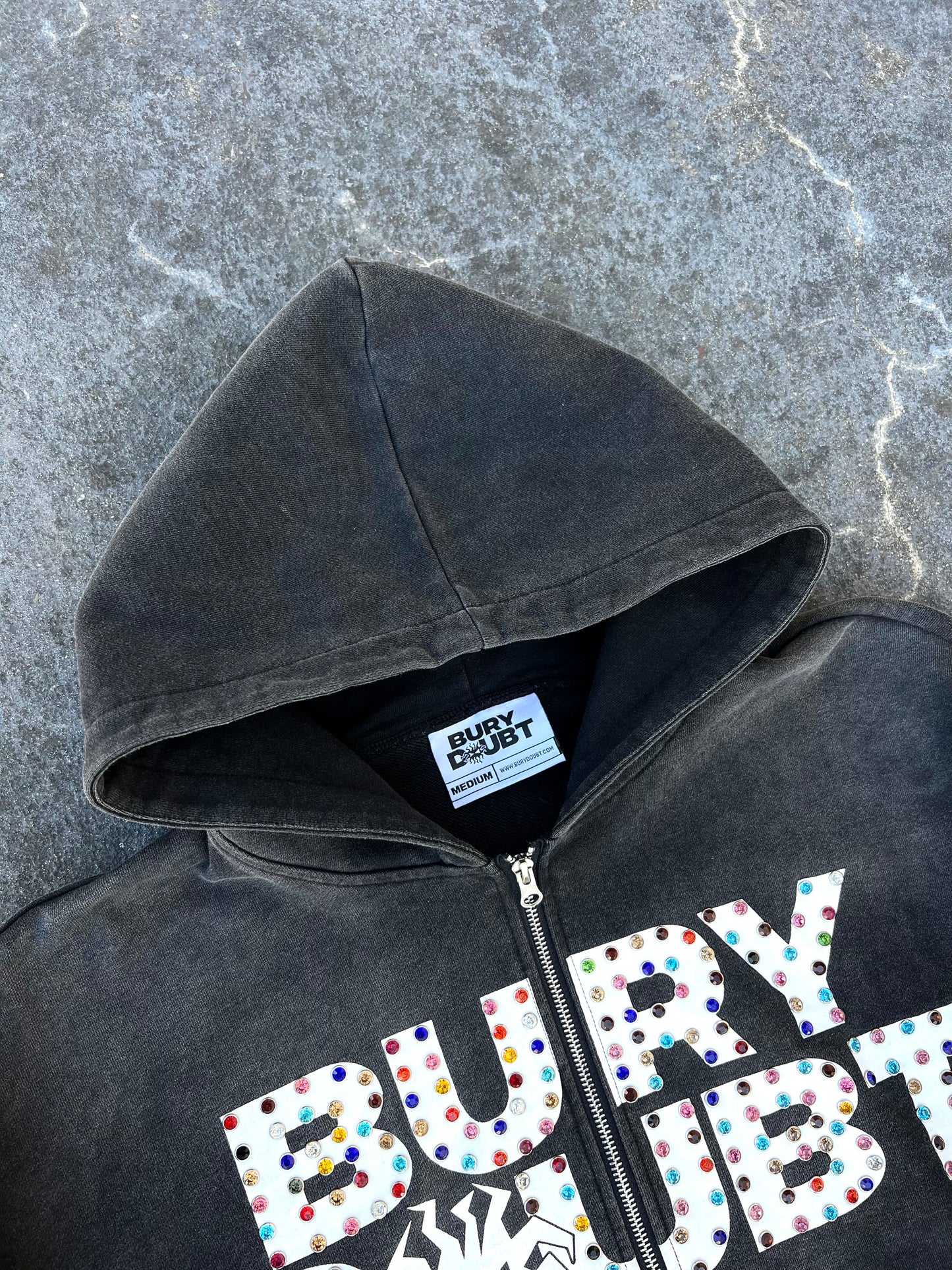 "RADIANT" GEM ZIP UP (BLACK WASH)